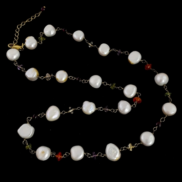 Pearl Necklace Dainty Gemstones Dainty Chain Necklace D2 - Picture 5 of 8